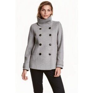 H&M Double-Breasted Heathered Grey Pea Coat Women's Size 10